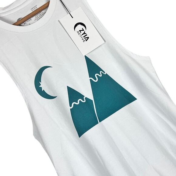Zyia Active Tops - NWT ZYIA ACTIVE Women's S White Green Mountain Moon‎ Performance Gym Tank Top